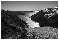 Aerial View of Holgate Glacier and backlit Holgate Arm. Kenai Fjords National Park ( black and white)