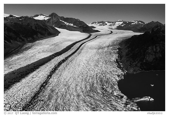 Aerial View of Bear Glacier. Kenai Fjords National Park (black and white)