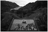 Exit Glacier was here interpretive sign. Kenai Fjords National Park ( black and white)