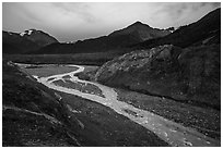 Gorge recently uncovered by Exit Glacier. Kenai Fjords National Park ( black and white)