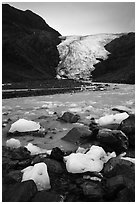 Icebergs, glacial stream, and Exit Glacier, 2016. Kenai Fjords National Park ( black and white)