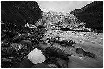 Iceberg, glacial stream, Exit Glacier terminus, 2016. Kenai Fjords National Park ( black and white)