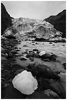 Iceberg, stream, Exit Glacier front, 2016. Kenai Fjords National Park ( black and white)