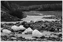 Icebergs and outwash plain in autumn. Kenai Fjords National Park ( black and white)