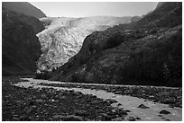 Exit Glacier viewed from glacial outwash plain. Kenai Fjords National Park ( black and white)