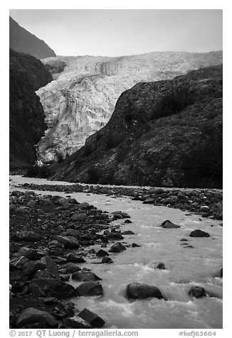 Stream, outwash plain, Exit Glacier. Kenai Fjords National Park (black and white)