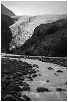 Stream, outwash plain, Exit Glacier. Kenai Fjords National Park ( black and white)