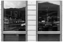 Seward, Kenai Fjords Visitor Center window reflexion. Kenai Fjords National Park ( black and white)