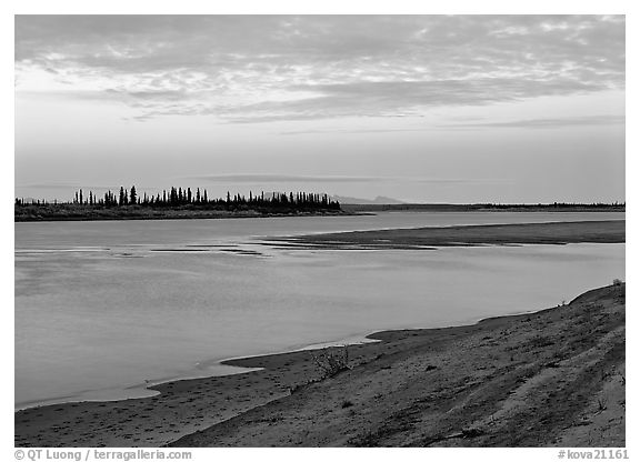 Sandy shore of Kobuk River at dusk. Kobuk Valley National Park (black and white)