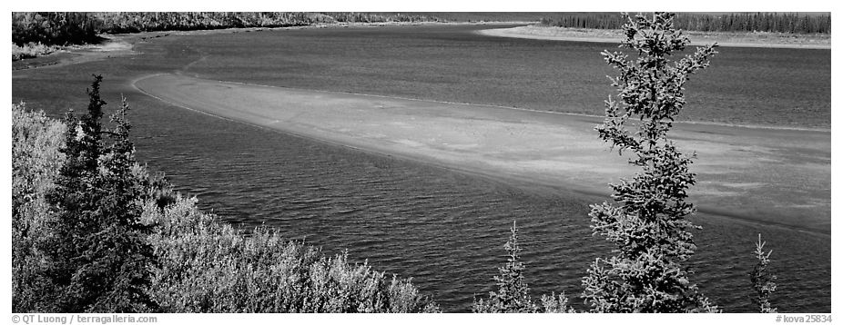 Sand bank in wide Kobuk River. Kobuk Valley National Park (black and white)