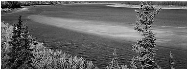 Sand bank in wide Kobuk River. Kobuk Valley National Park (Panoramic black and white)