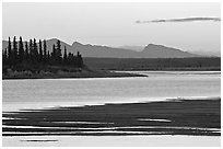 Sand bar shore, river and Baird mountains, evening. Kobuk Valley National Park ( black and white)