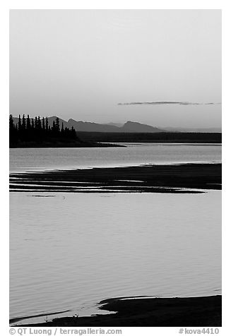 Shore, river and Baird mountains, evening. Kobuk Valley National Park (black and white)