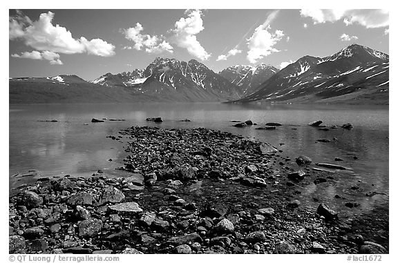 Telaquana Mountains above Turquoise Lake, from the middle of the lake. Lake Clark National Park, Alaska, USA.