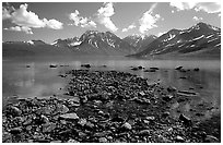 Telaquana Mountains above Turquoise Lake, from the middle of the lake. Lake Clark National Park, Alaska, USA. (black and white)