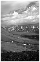 Tundra slopes and Twin Lakes. Lake Clark National Park ( black and white)
