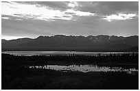 Lake Clark from the base of Tanalian mountain, sunset. Lake Clark National Park ( black and white)