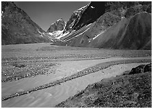 Wide stream at the junction of valleys below the Telaquana Mountains. Lake Clark National Park ( black and white)