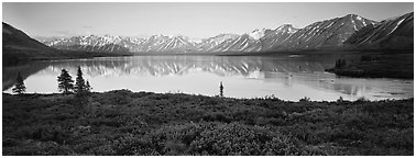 Calm evening at Twin Lakes. Lake Clark National Park (Panoramic black and white)