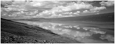Turquoise Lake reflecting clouds. Lake Clark National Park (Panoramic black and white)