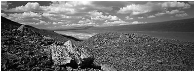 Rocky hills and lake. Lake Clark National Park (Panoramic black and white)