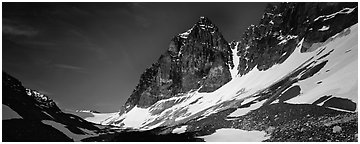 Rocky peaks with early summer snow. Lake Clark National Park (Panoramic black and white)