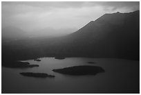 Aerial view of Lake Clark north shore, rain. Lake Clark National Park ( black and white)
