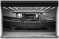Building housing historic fishing boat from Bristol Bay. Lake Clark National Park ( black and white)