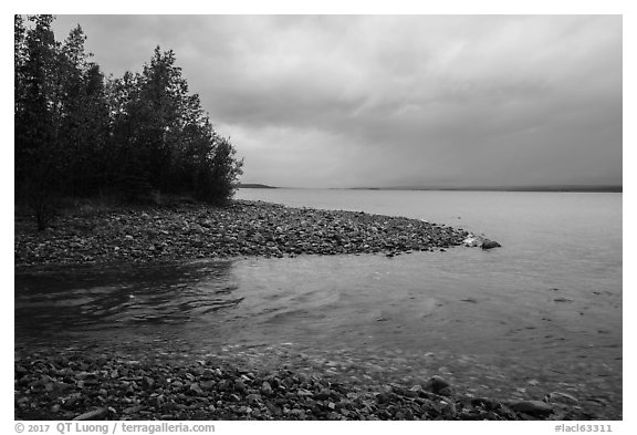 Stream flowing into Lake Clark, Port Alsworth,. Lake Clark National Park (black and white)