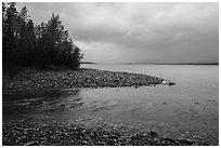 Stream flowing into Lake Clark, Port Alsworth,. Lake Clark National Park ( black and white)