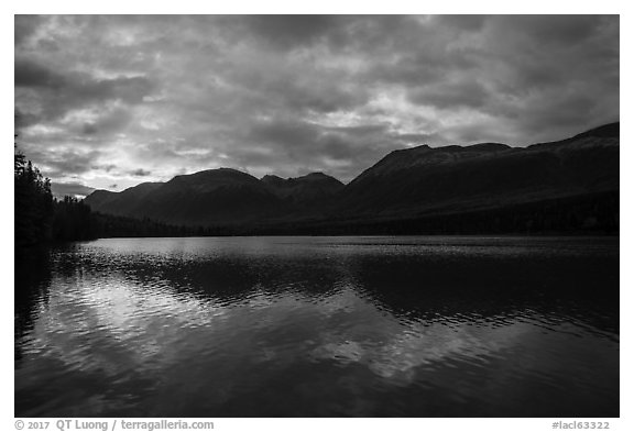 Kontrashibuna Lake, sunrise. Lake Clark National Park (black and white)