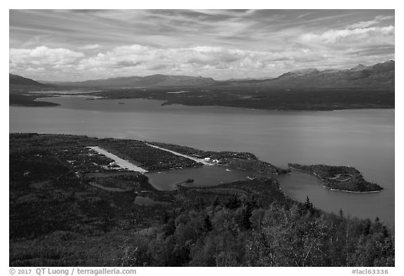 Port Alsworth from Tanalian Mountain. Lake Clark National Park (black and white)