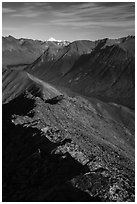 Summit ridge of Tanalian Mountain, Kontrashibuna Lake, Iliamna Volcano. Lake Clark National Park ( black and white)