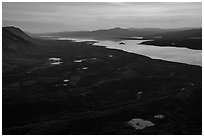 Lake Clark from Tanalian Mountain at sunset, looking south. Lake Clark National Park ( black and white)