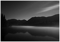 Kontrashibuna Lake with thin layer of mist at night. Lake Clark National Park ( black and white)