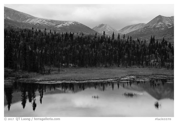 Beaver Pond and mountains. Lake Clark National Park (black and white)