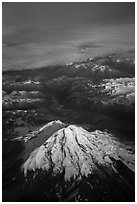 Aerial view of Redoubt Volcano and sea of clouds. Lake Clark National Park ( black and white)