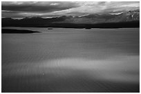 Aerial view of light and shadows on Lake Clark. Lake Clark National Park ( black and white)