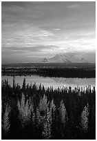 Mt Wrangell reflected in Willow lake, early morning. Wrangell-St Elias National Park ( black and white)