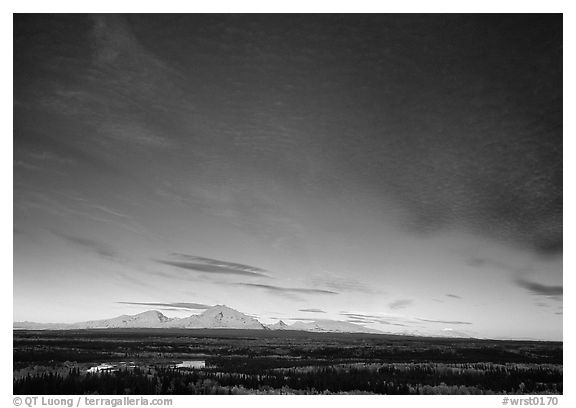 The Wrangell mountains seen from the west, sunset. Wrangell-St Elias National Park (black and white)