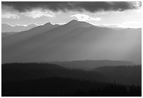 Early morning rays, Chugach mountains. Wrangell-St Elias National Park, Alaska, USA. (black and white)