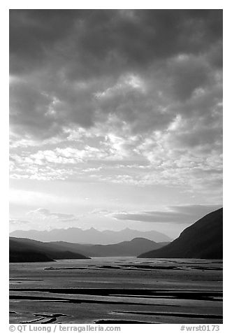 Sky and Copper River. Wrangell-St Elias National Park (black and white)