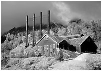 Kennicott historic copper mining buildings. Wrangell-St Elias National Park, Alaska, USA. (black and white)