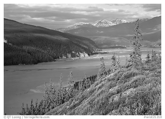Wide Chitina river. Wrangell-St Elias National Park (black and white)