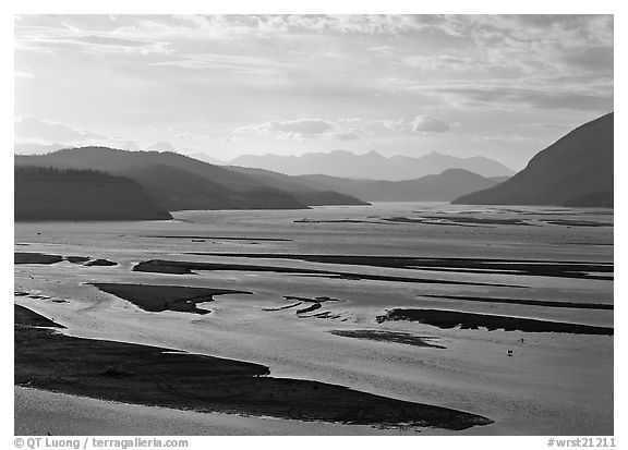 Wide Copper and Chitina rivers. Wrangell-St Elias National Park (black and white)