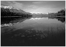 Crystalline Hills and Crystal Lake. Wrangell-St Elias National Park, Alaska, USA. (black and white)