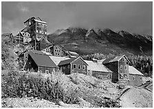 Kennecott abandonned mining buildings. Wrangell-St Elias National Park, Alaska, USA. (black and white)