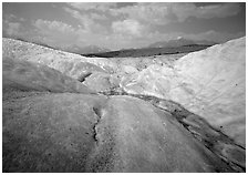 Root Glacier with stream on ice. Wrangell-St Elias National Park ( black and white)