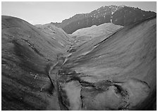 Root Glacier, glacial stream, and mountains at dusk. Wrangell-St Elias National Park ( black and white)