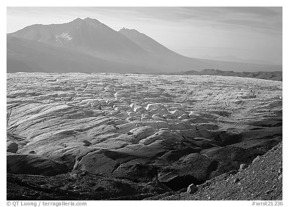 Root glacier and Bonanza ridge, morning. Wrangell-St Elias National Park (black and white)